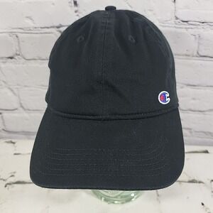 Champion Ball Cap Classic Black Embroidered Spell-Out Strapback Hat